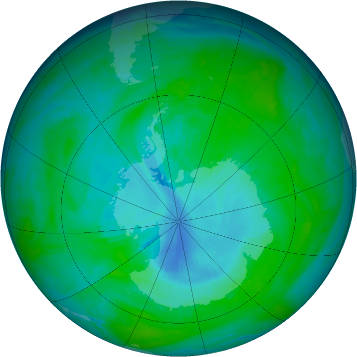 Antarctic ozone map for 22 December 1997
